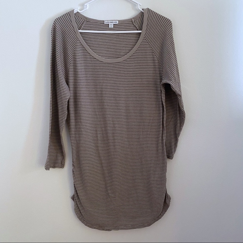 James Perse Striped Skinny Ruched Baseball Tee Shirt SZ 4 XL